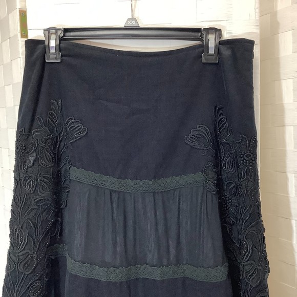 basil & maude black corduroy lace embroidered skirt size 8 - Picture 3 of 11